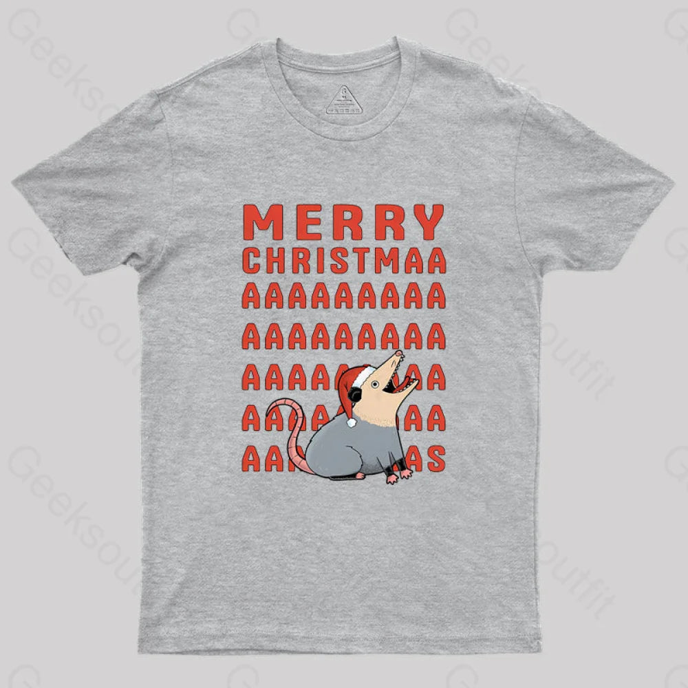 Opossum Christmas Geek T-Shirt Grey / S