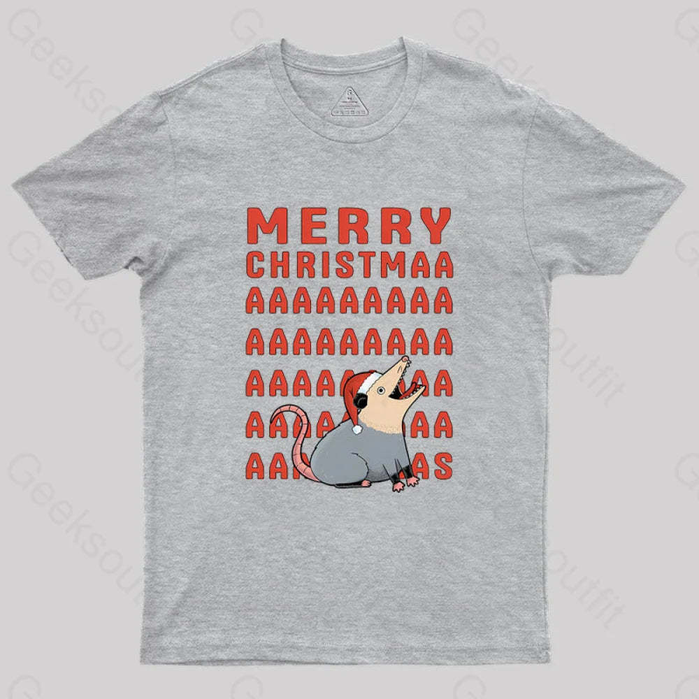 Opossum Christmas Geek T-Shirt Grey / S
