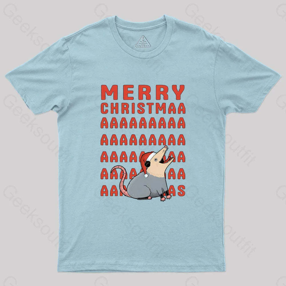 Opossum Christmas Geek T-Shirt Light Blue / S