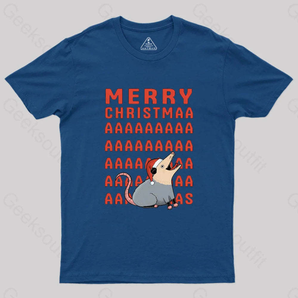 Opossum Christmas Geek T-Shirt Navy / S
