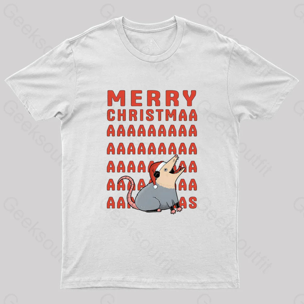 Opossum Christmas Geek T-Shirt White / S