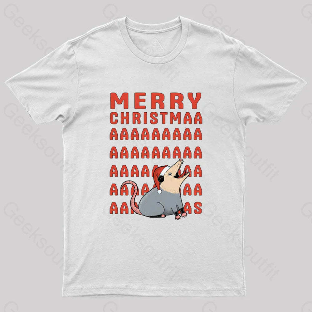 Opossum Christmas Geek T-Shirt White / S