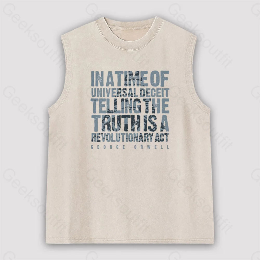 Orwellian Truth Unisex Washed Tank Apricot / S