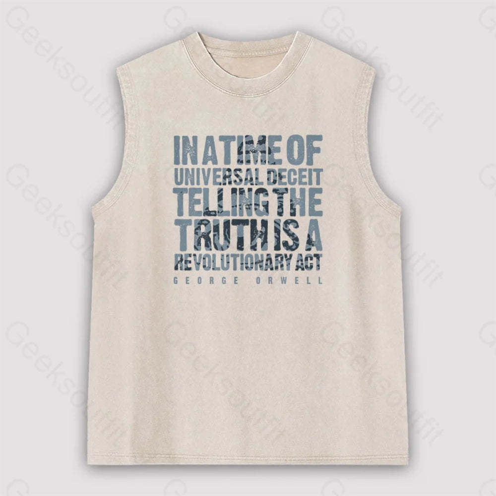 Orwellian Truth Unisex Washed Tank Apricot / S