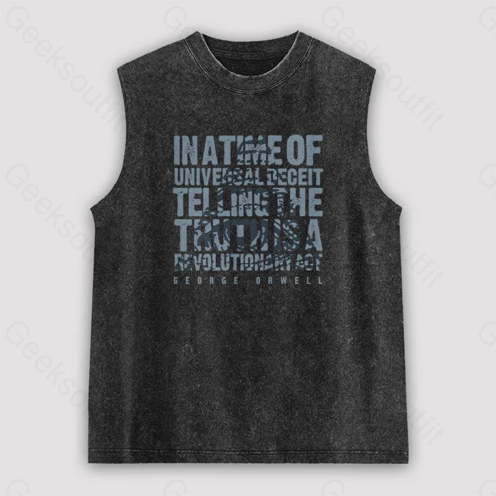 Orwellian Truth Unisex Washed Tank Black / S