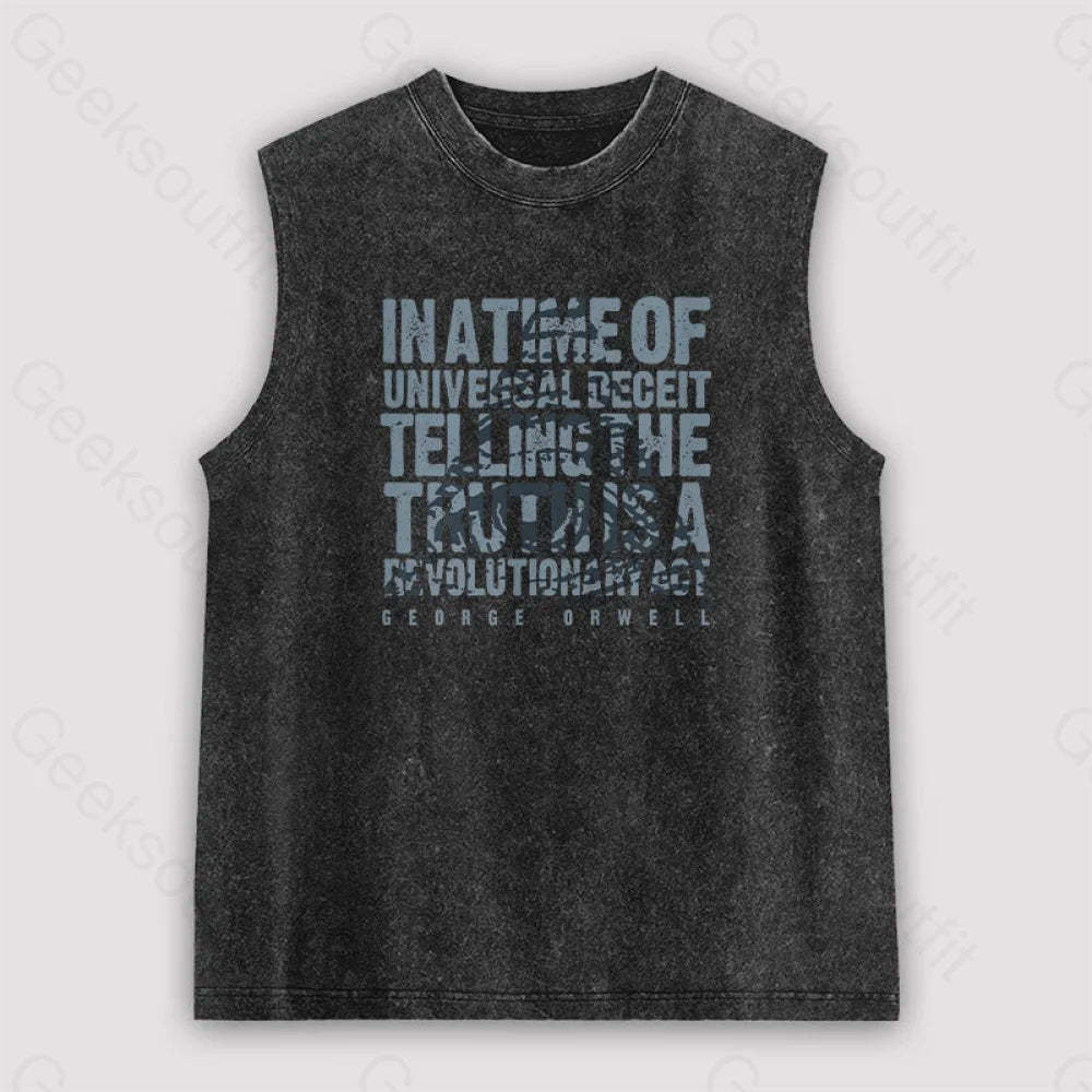 Orwellian Truth Unisex Washed Tank Black / S