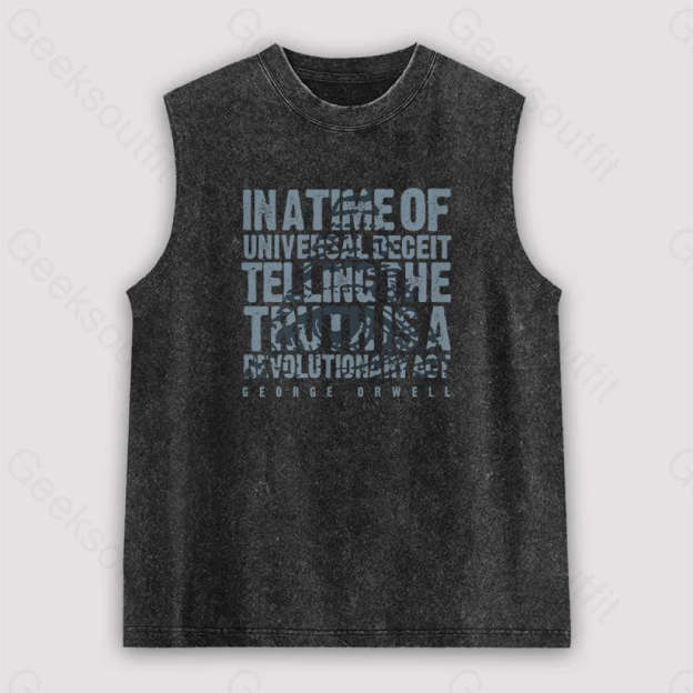 Orwellian Truth Unisex Washed Tank Black / S