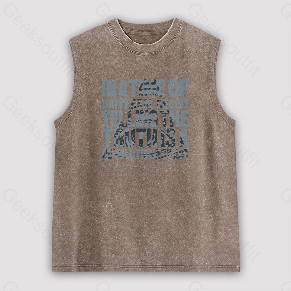 Orwellian Truth Unisex Washed Tank Brown / S