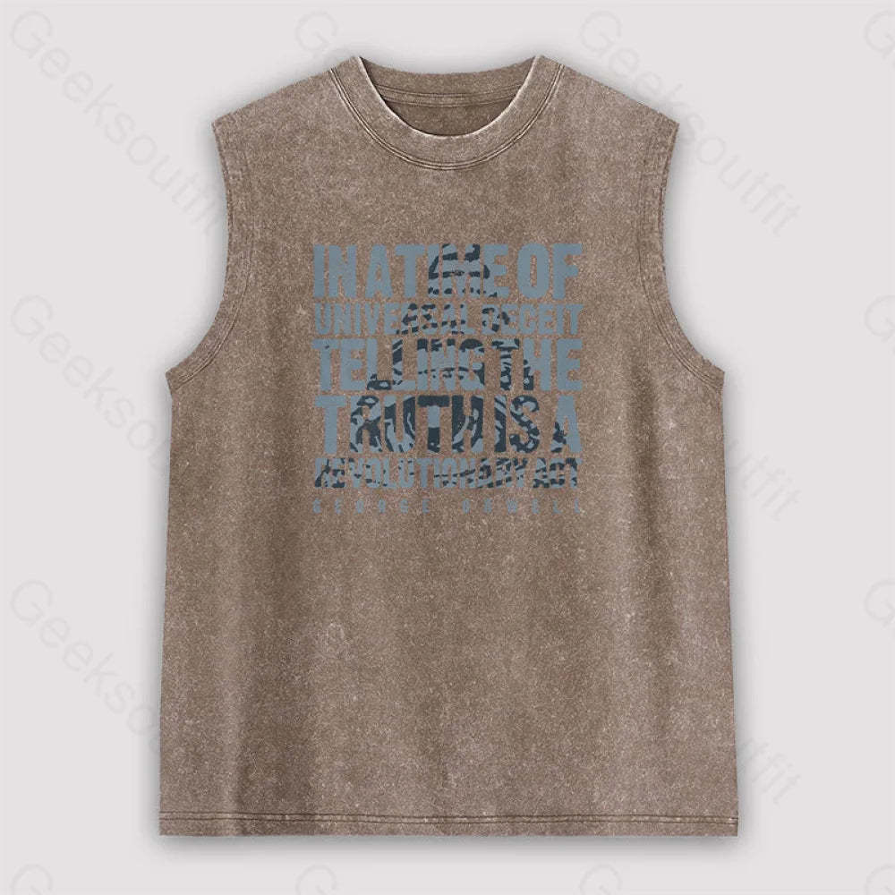 Orwellian Truth Unisex Washed Tank Brown / S