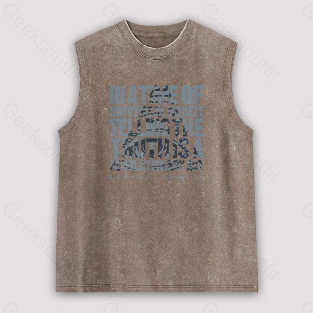 Orwellian Truth Unisex Washed Tank Brown / S