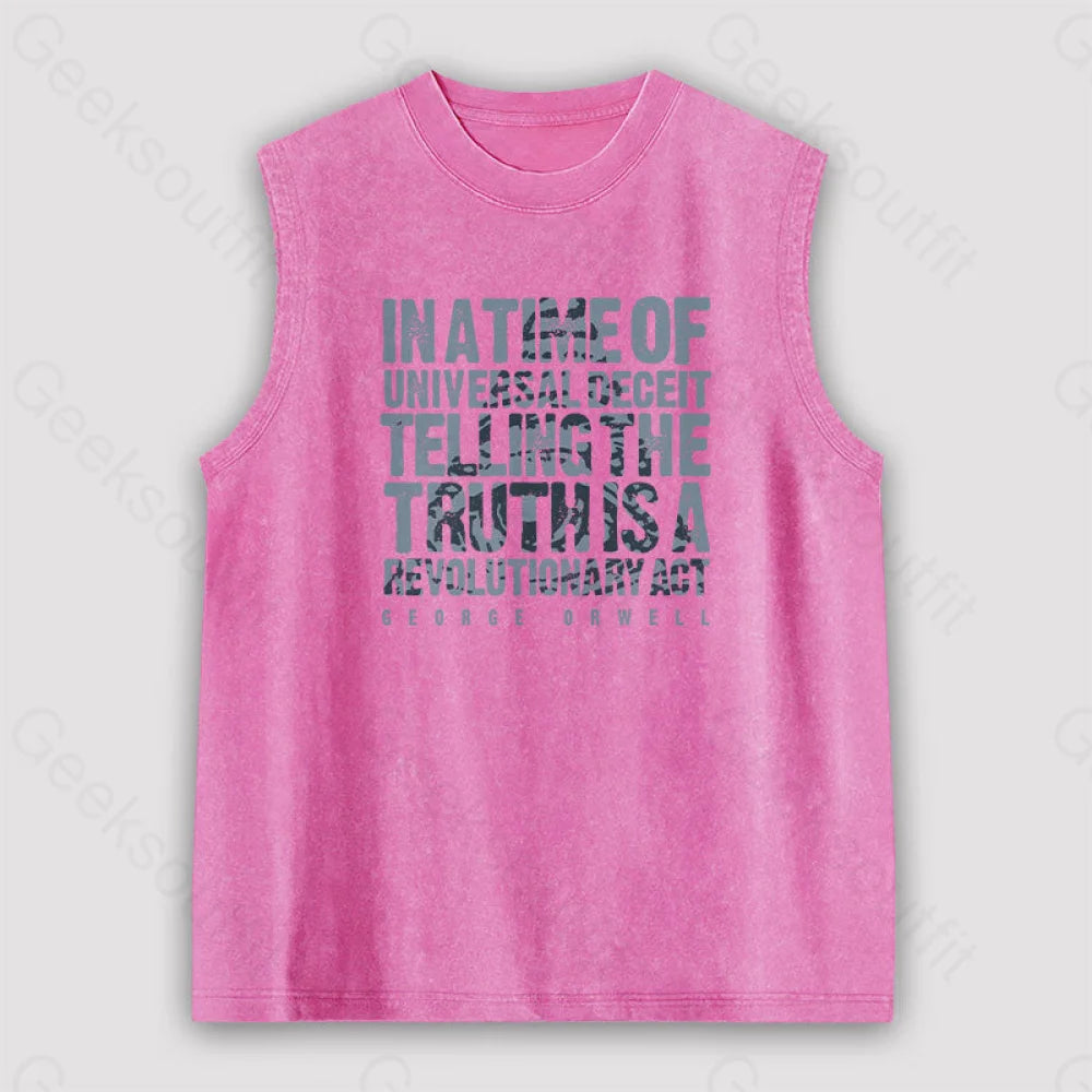 Orwellian Truth Unisex Washed Tank Pink / S