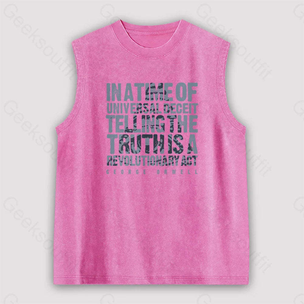 Orwellian Truth Unisex Washed Tank Pink / S