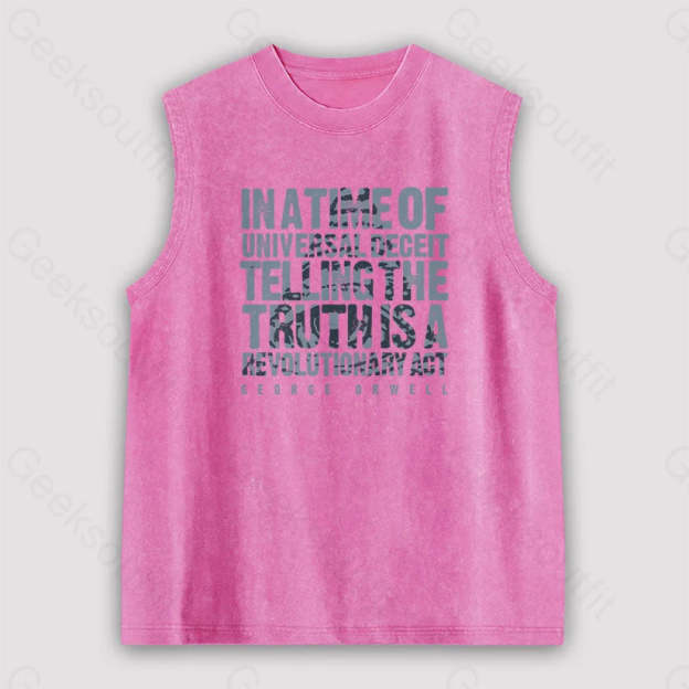 Orwellian Truth Unisex Washed Tank Pink / S