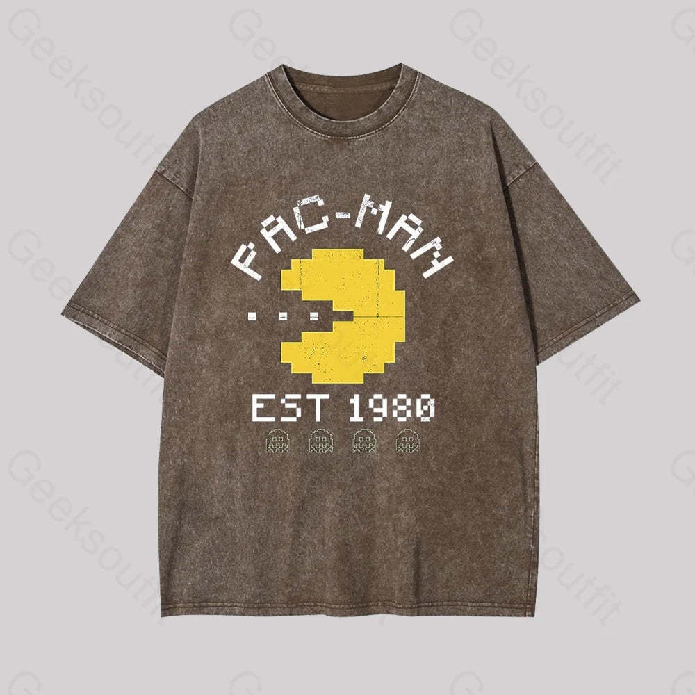 Pac Man Est 1980 Geek Washed T-Shirt Coffee / S