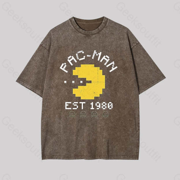 Pac Man Est 1980 Geek Washed T-Shirt Coffee / S