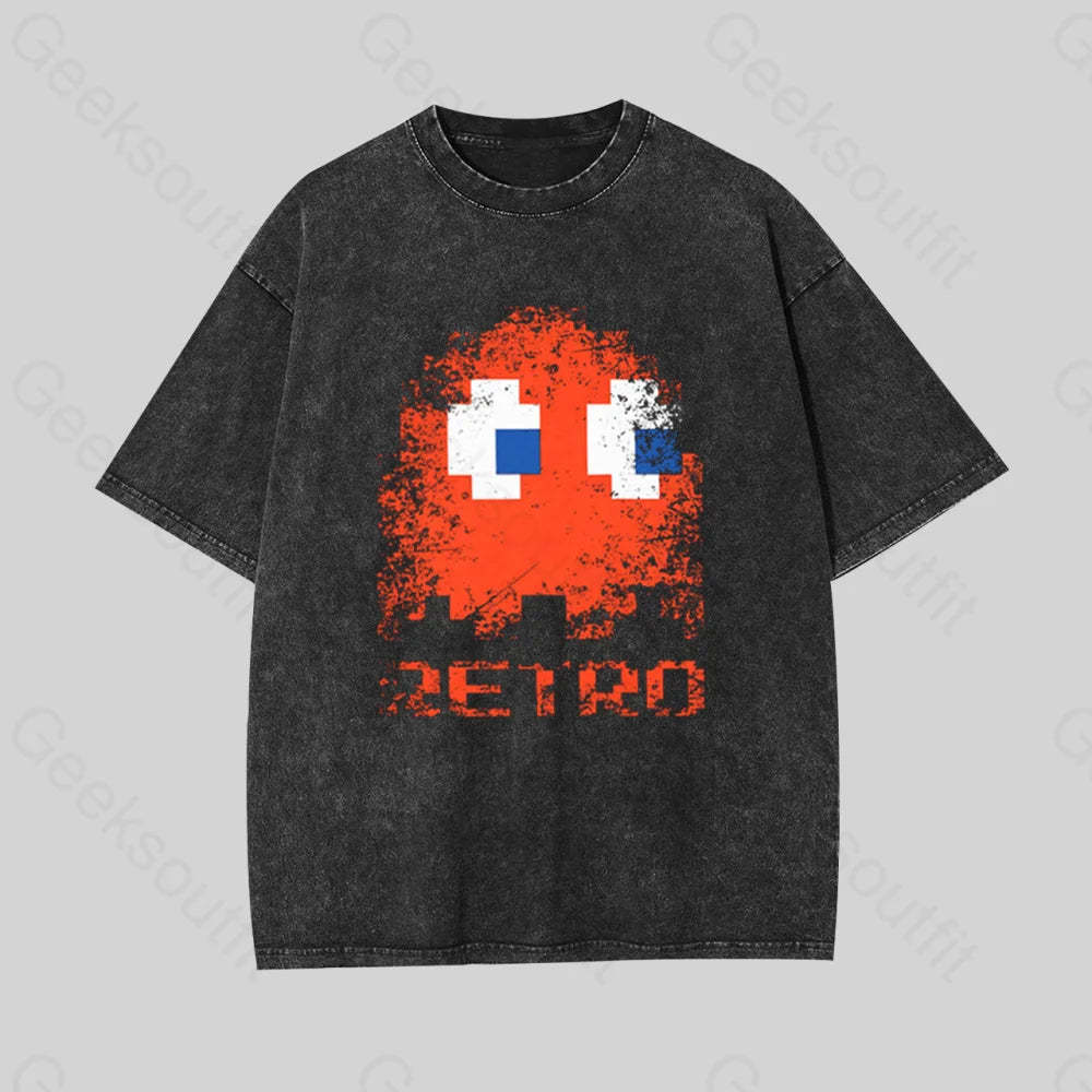 Pac Man Retro Geek Washed T-Shirt Black / S