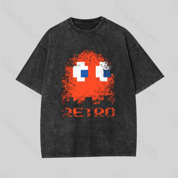 Pac Man Retro Geek Washed T-Shirt Black / S