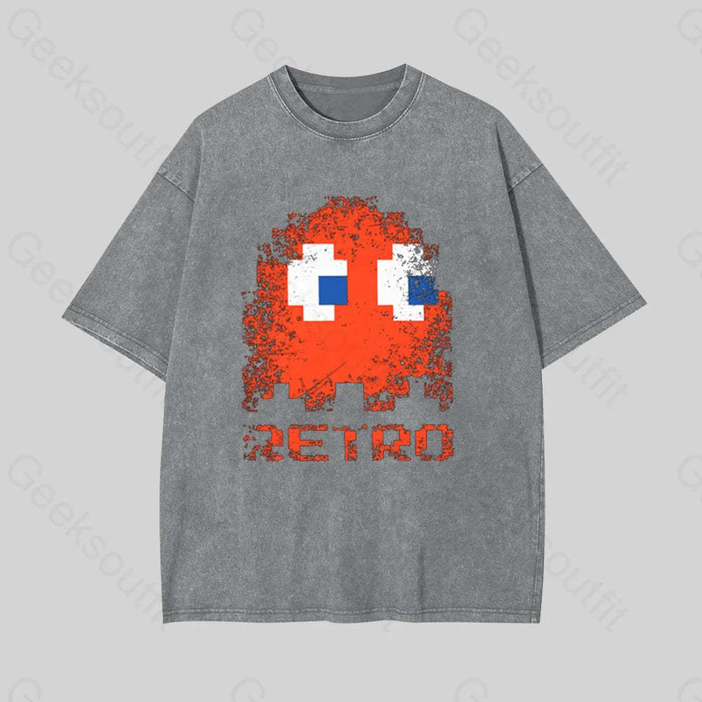 Pac Man Retro Geek Washed T-Shirt Grey / S