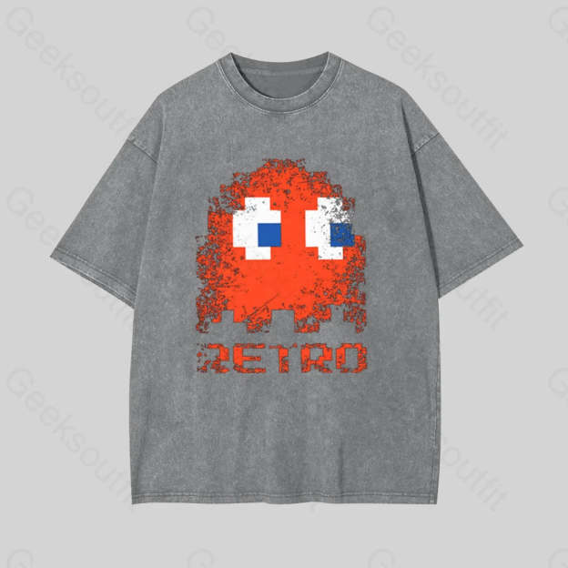 Pac Man Retro Geek Washed T-Shirt Grey / S