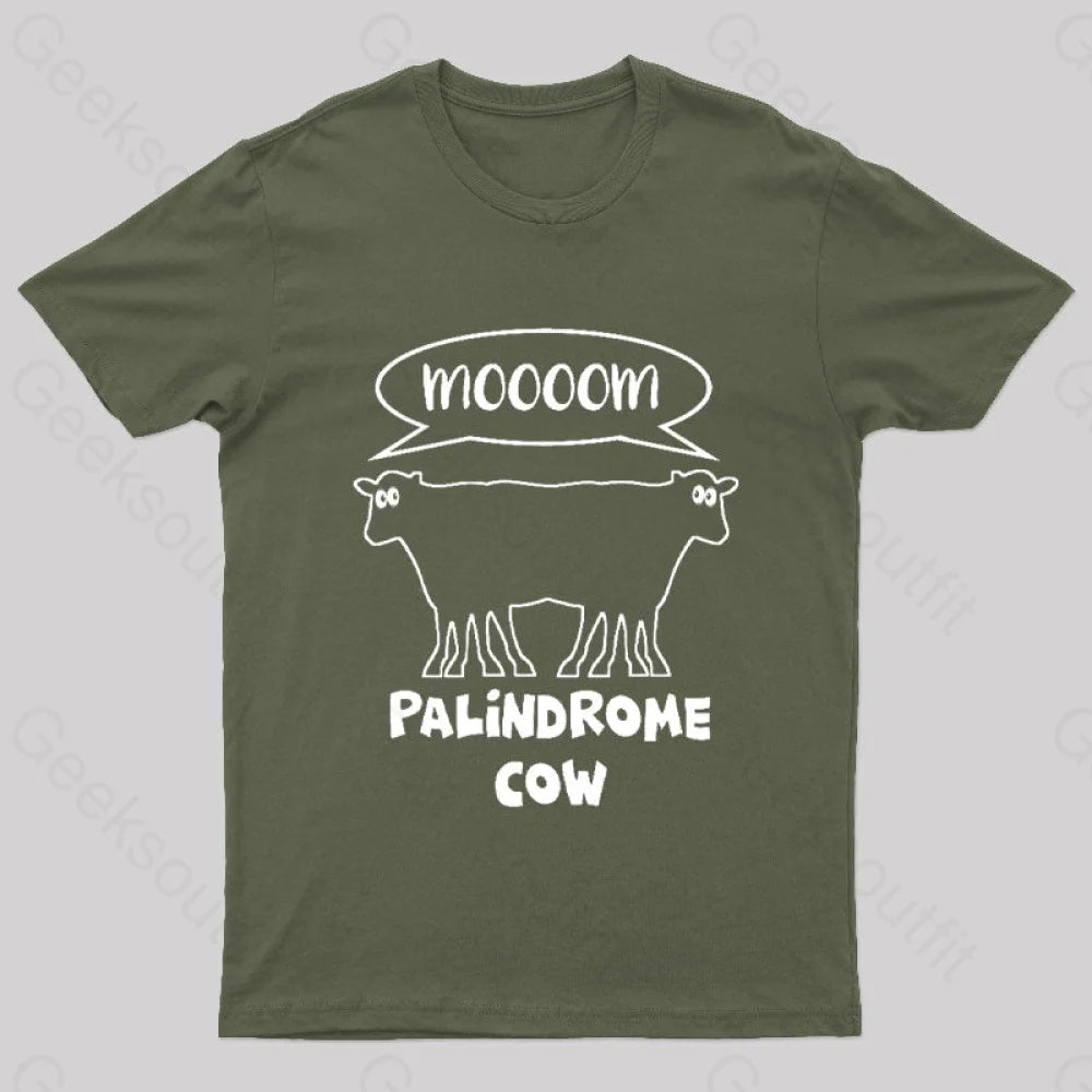Palindrome Cow Geek T-Shirt Army Green / S