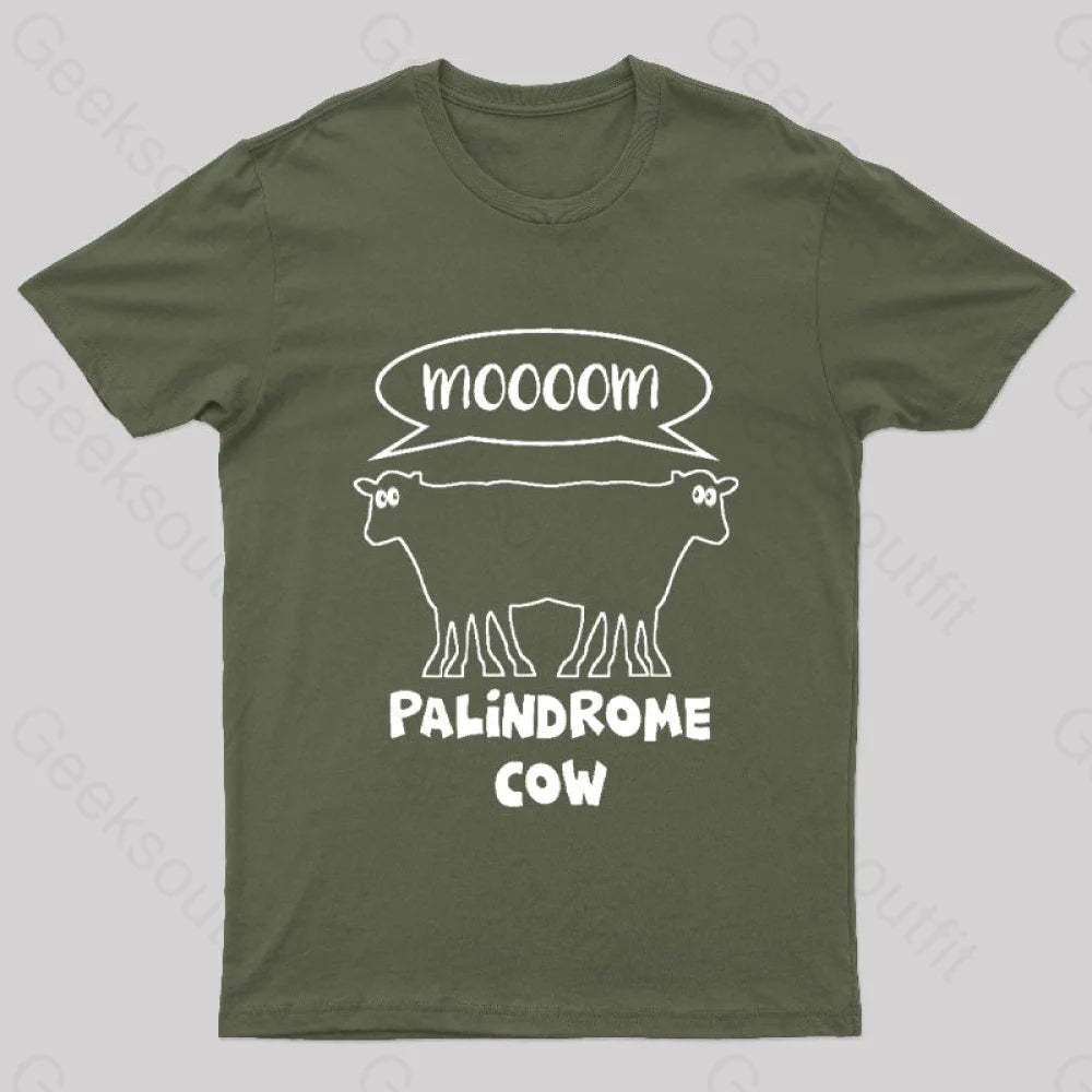 Palindrome Cow Geek T-Shirt Army Green / S