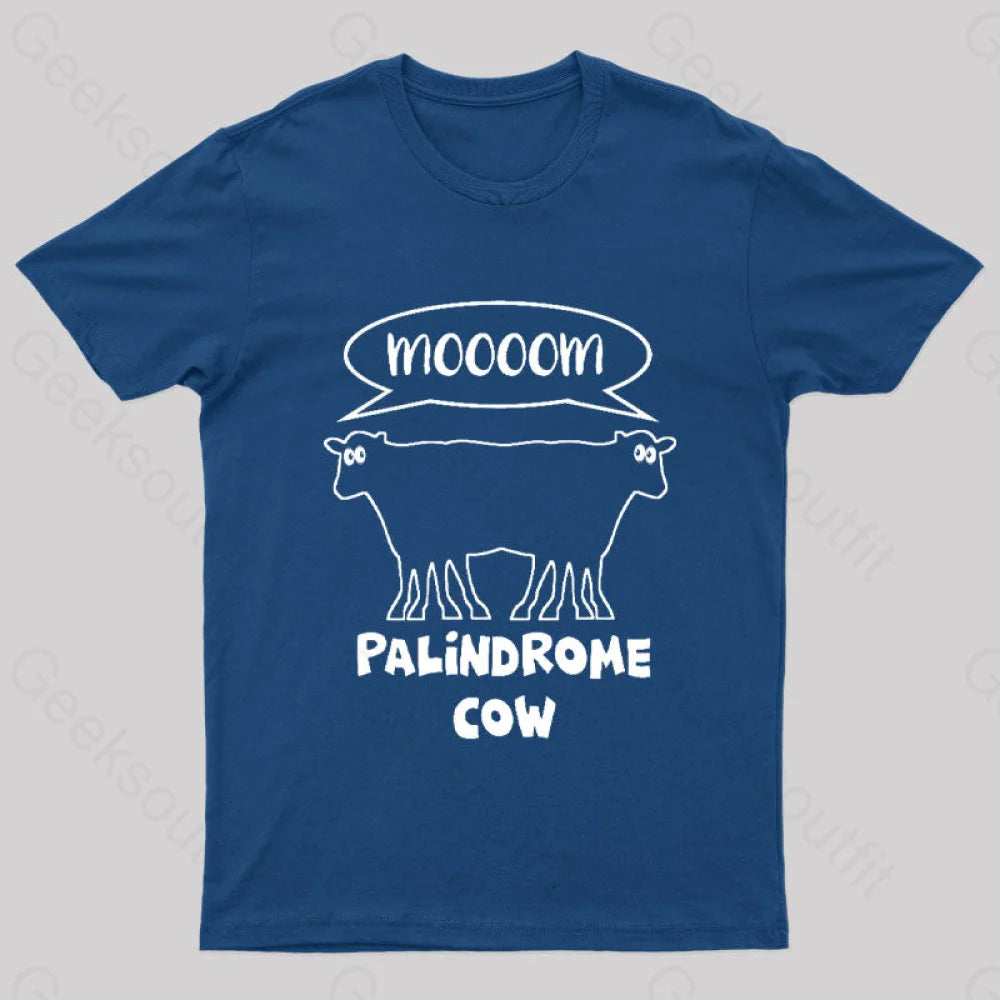Palindrome Cow Geek T-Shirt Navy / S