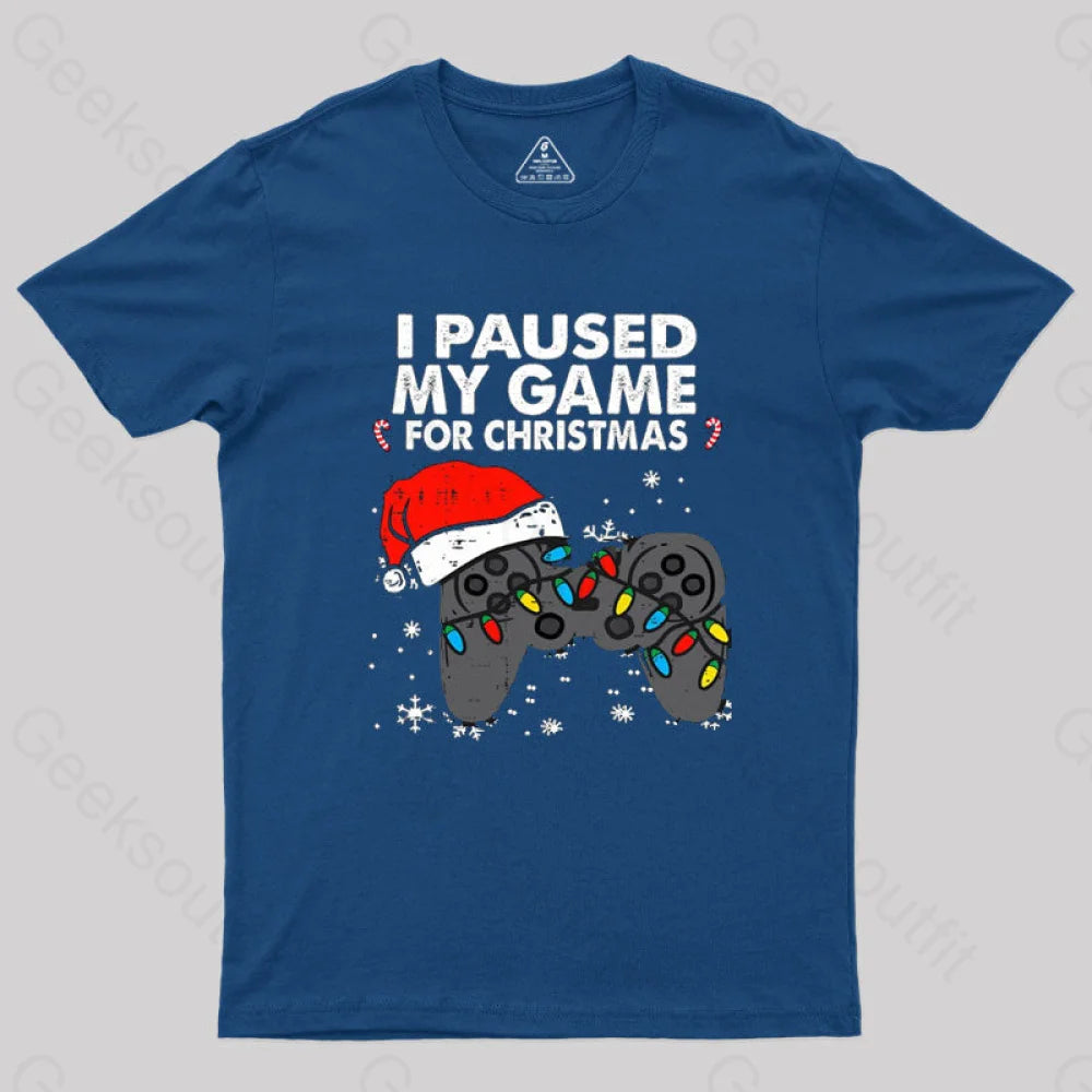 Paused My Game Christmas Gamer T-Shirt Navy / S