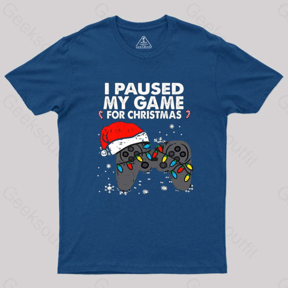 Paused My Game Christmas Gamer T-Shirt Navy / S
