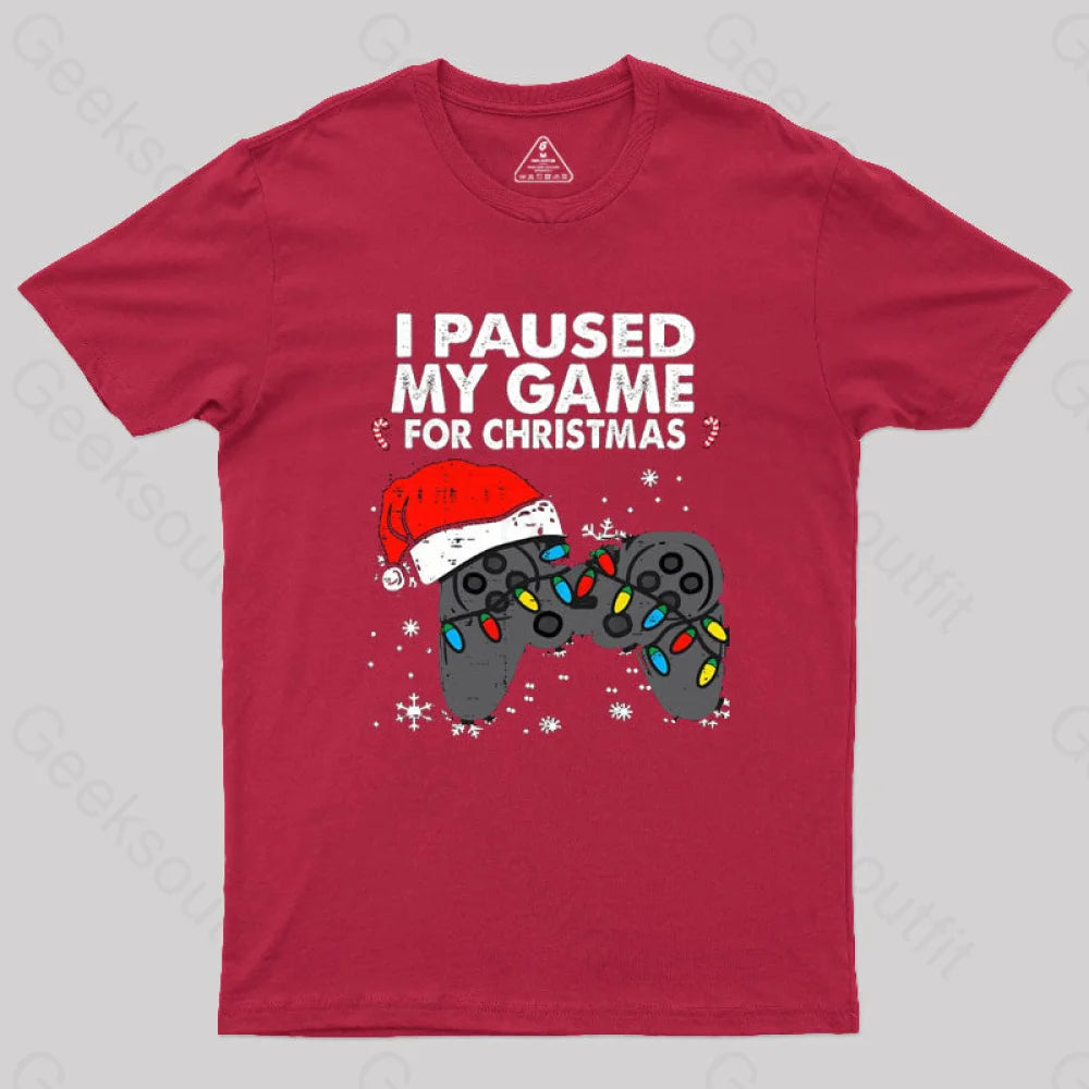 Paused My Game Christmas Gamer T-Shirt Red / S
