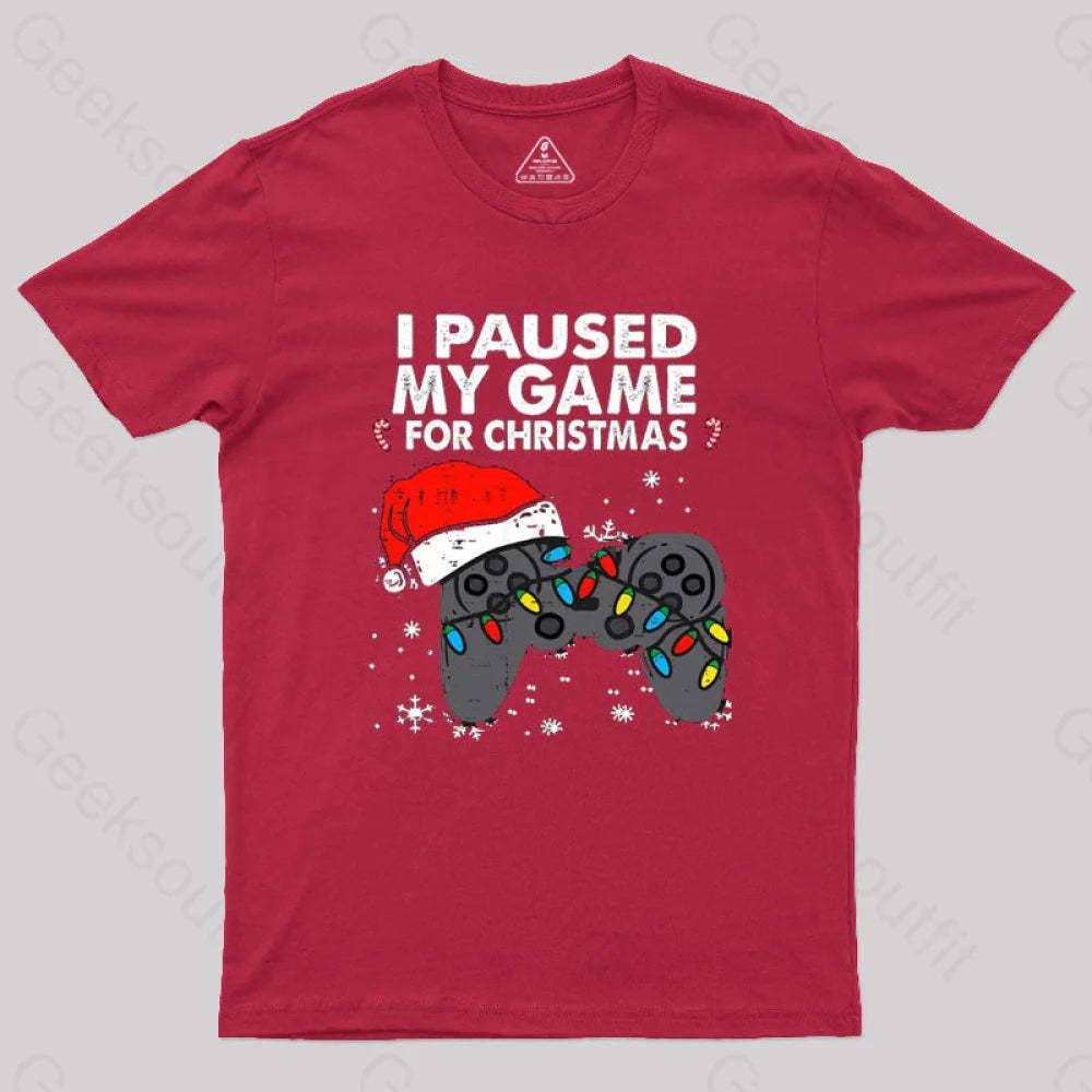 Paused My Game Christmas Gamer T-Shirt Red / S