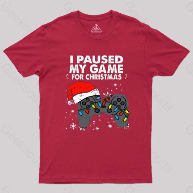 Paused My Game Christmas Gamer T-Shirt Red / S