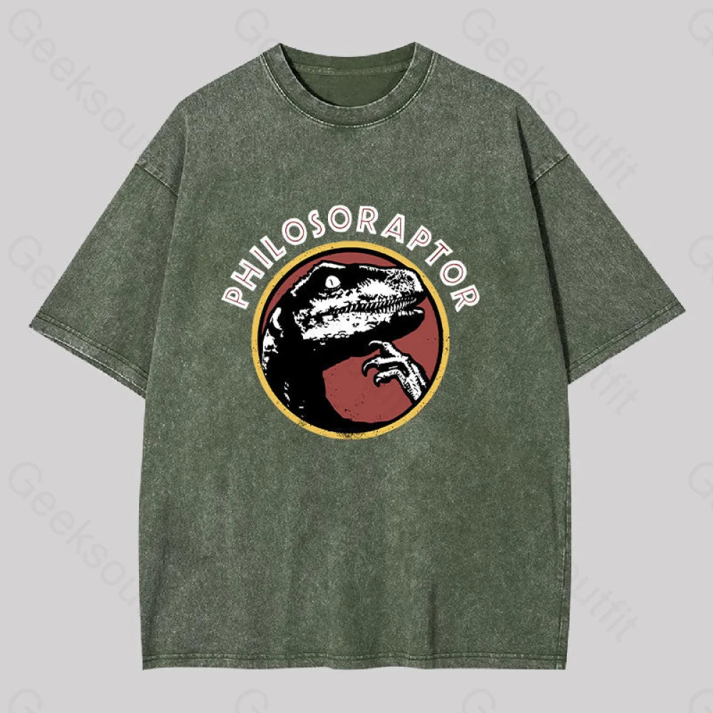 Philosoraptor Washed T-Shirt Army Green / S