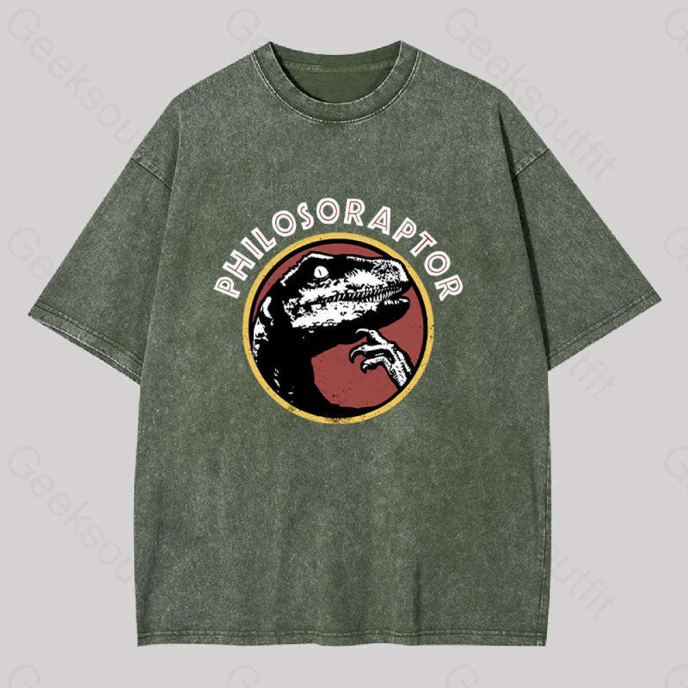 Philosoraptor Washed T-Shirt Army Green / S
