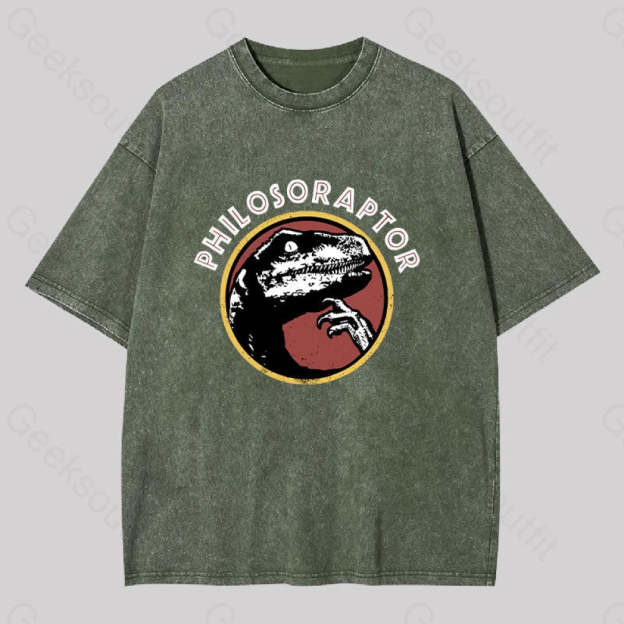 Philosoraptor Washed T-Shirt Army Green / S
