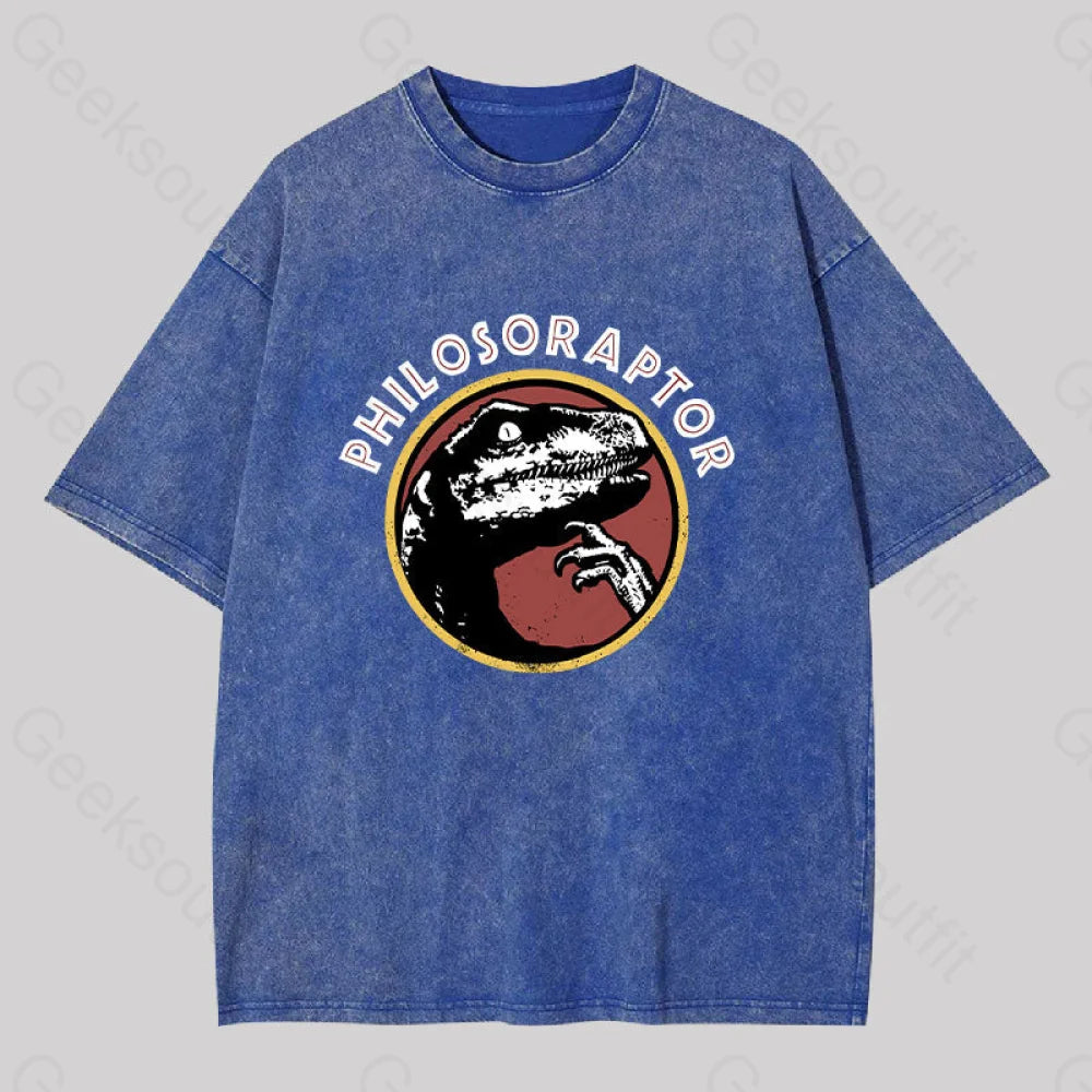 Philosoraptor Washed T-Shirt Blue / S