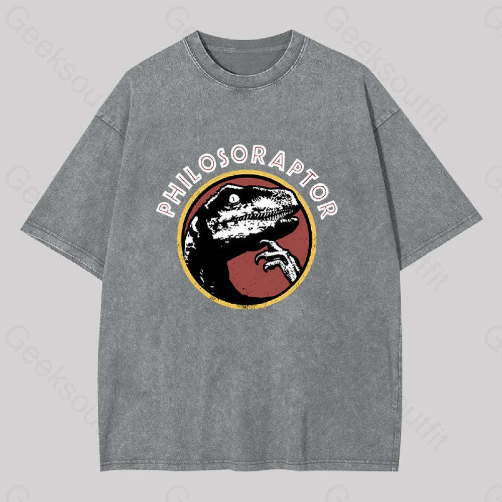 Philosoraptor Washed T-Shirt Grey / S