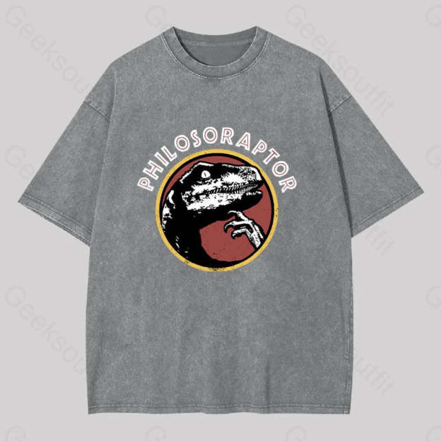 Philosoraptor Washed T-Shirt Grey / S