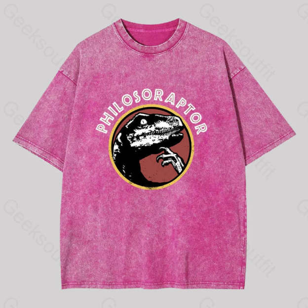 Philosoraptor Washed T-Shirt Rose Red / S