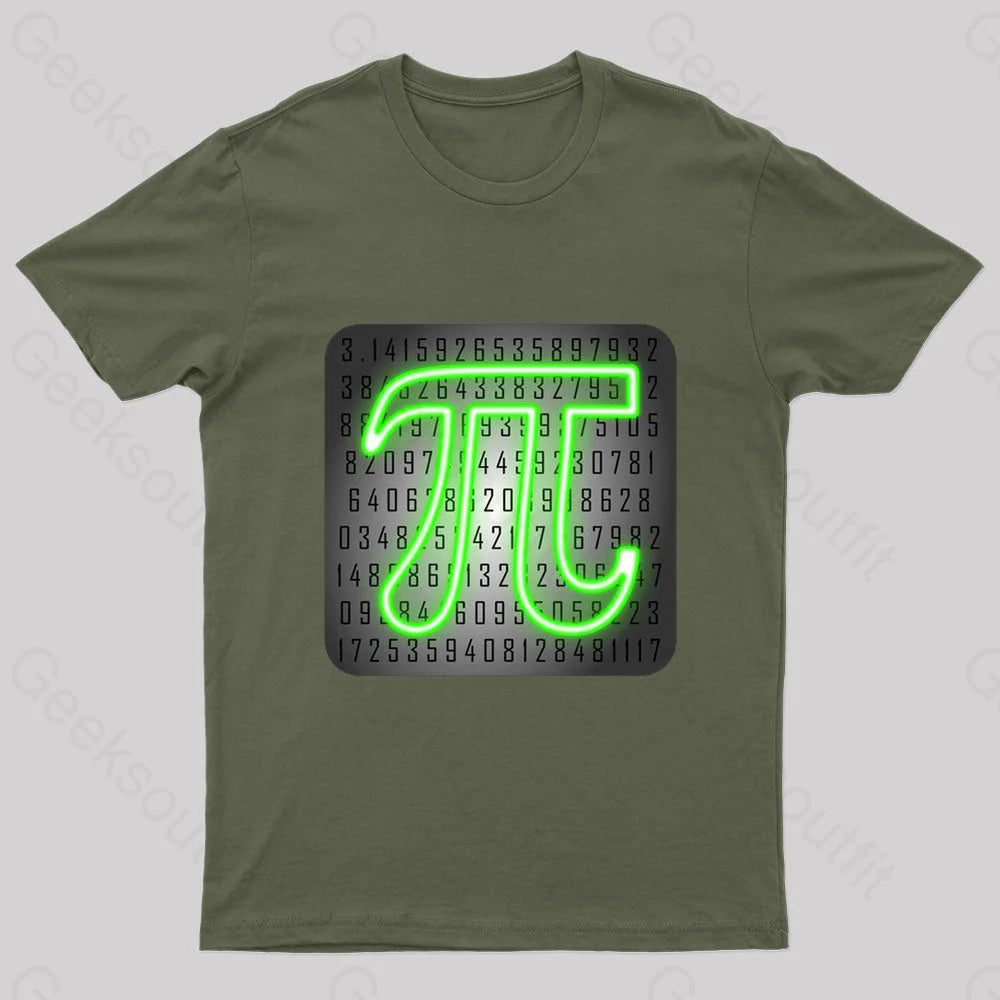 Pi Day Neon Geek T-Shirt Army Green / S