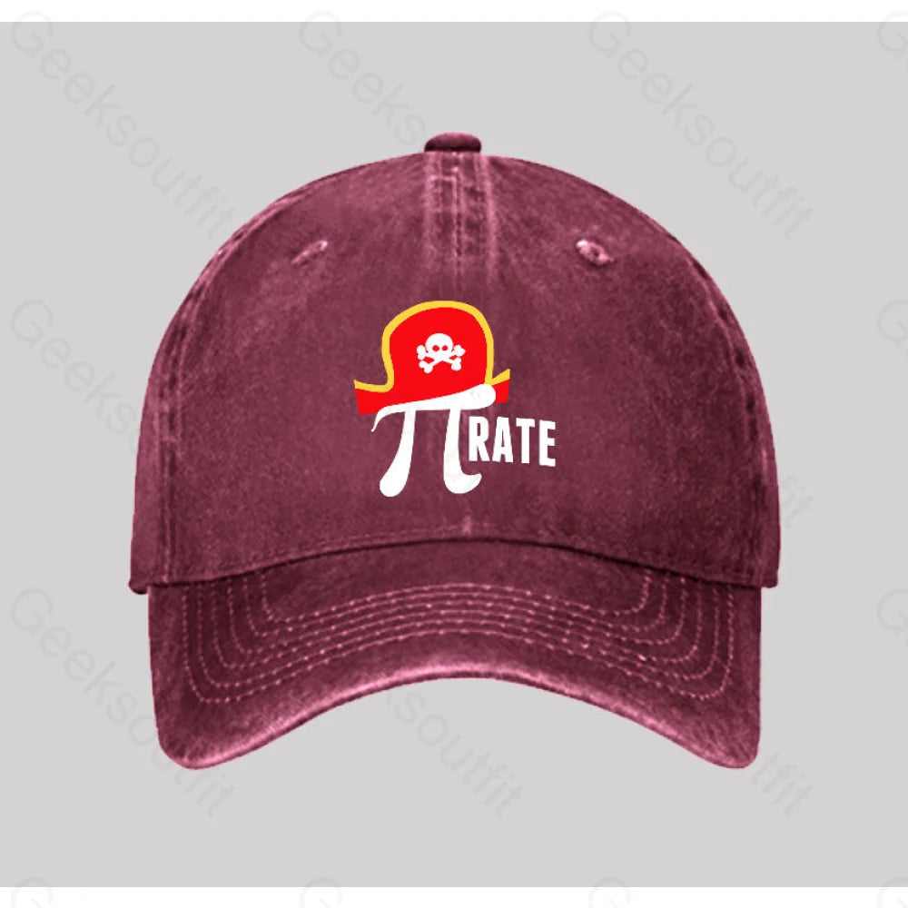 Pi Rate Washed Vintage Baseball Cap Red