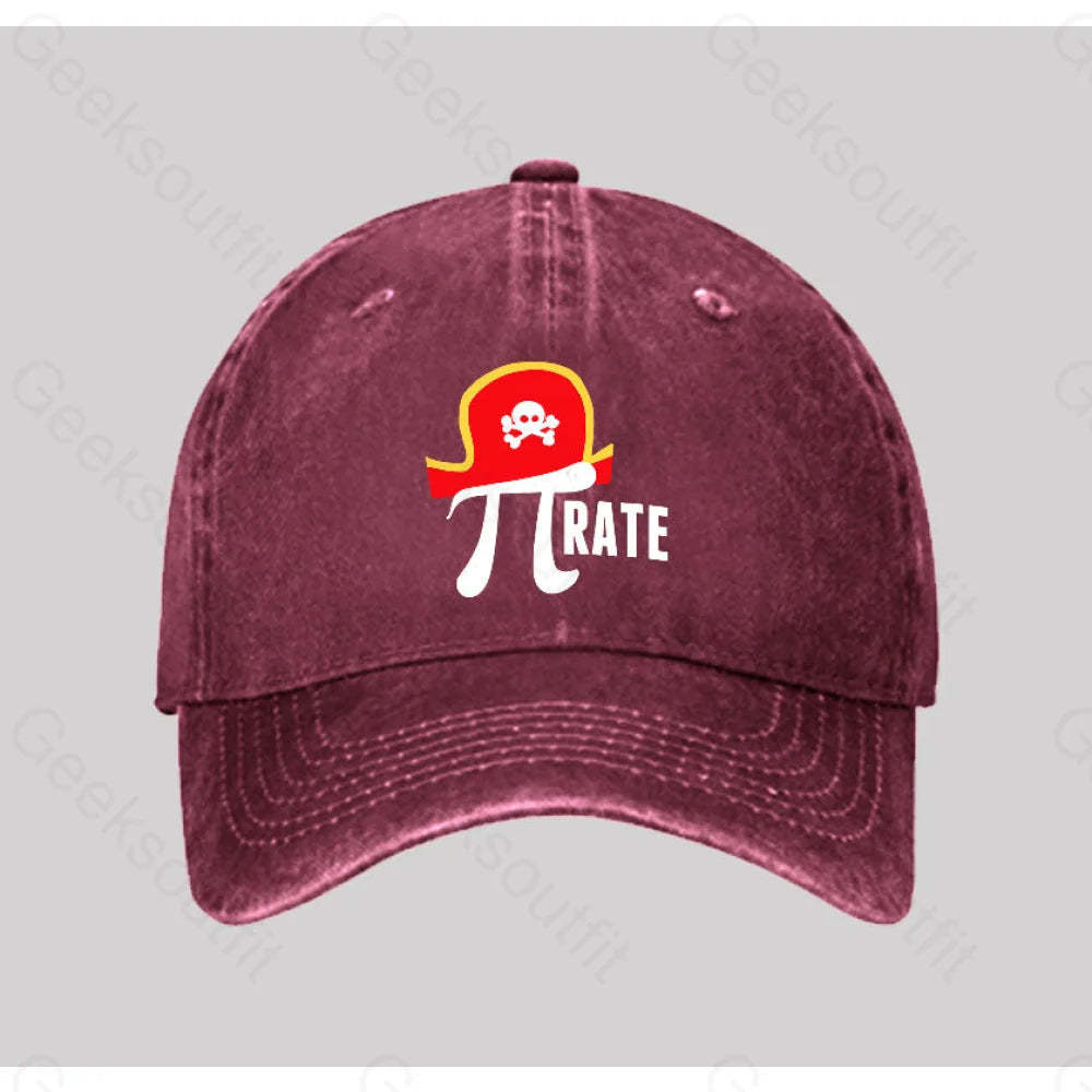 Pi Rate Washed Vintage Baseball Cap Red