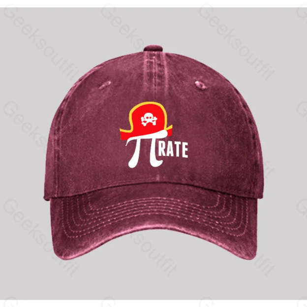 Pi Rate Washed Vintage Baseball Cap Red