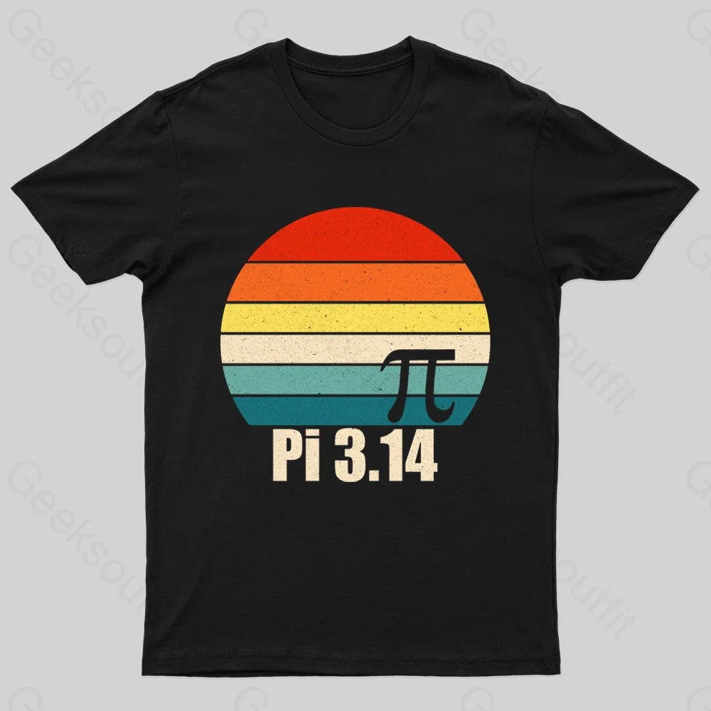 Pi Retro Sunset Nerd T-Shirt Black / S