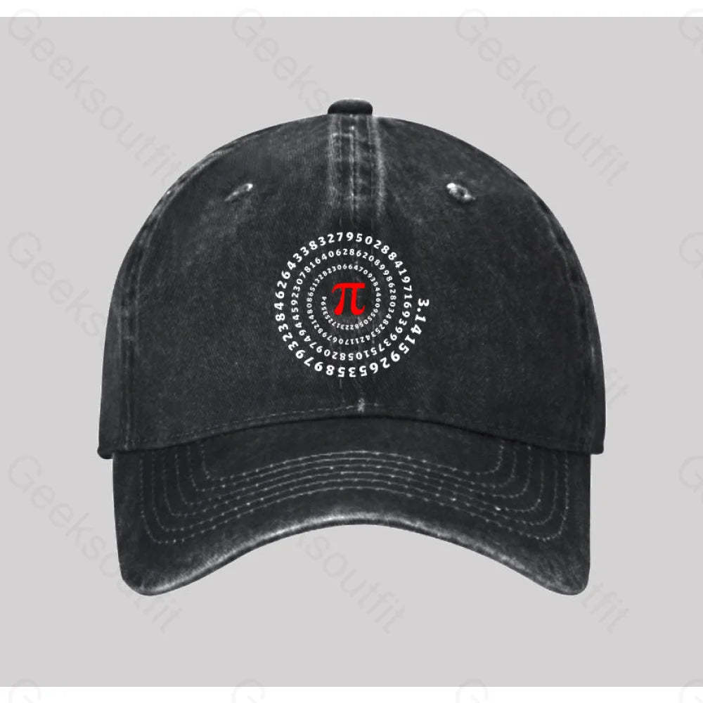 Pi Science Number Sequence Washed Vintage Baseball Cap Black