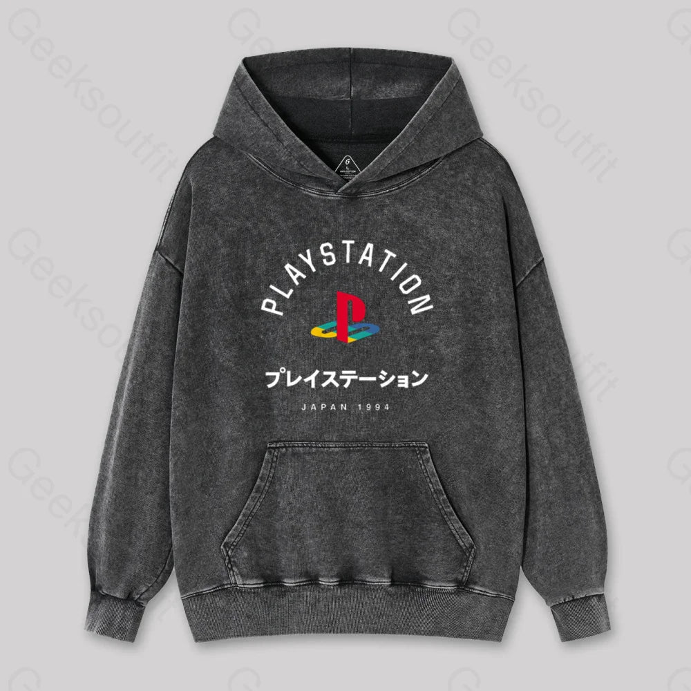 Playstation Japanese Classic Washed Hoodie Black / S