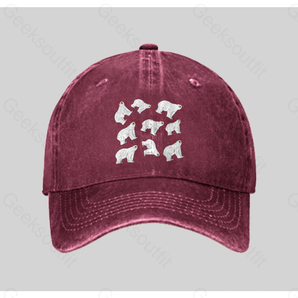 Polar Bears And Dipoles Washed Vintage Baseball Cap Red