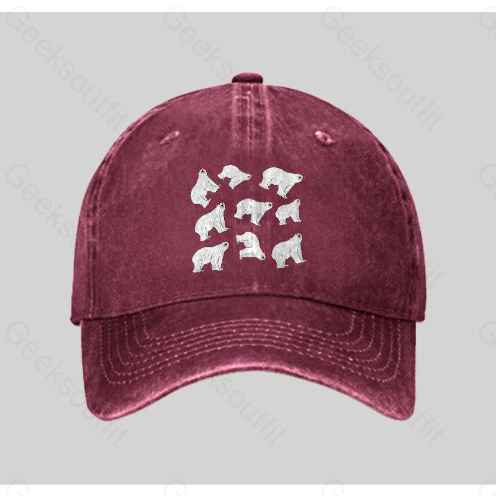 Polar Bears And Dipoles Washed Vintage Baseball Cap Red