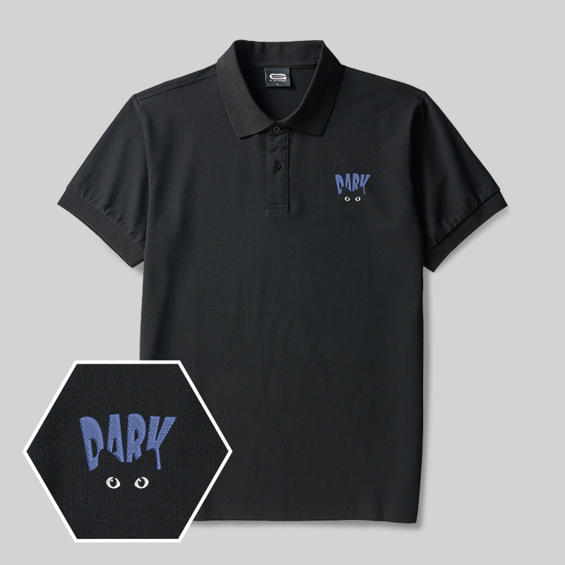 Dark Cat Geek Embroidered Polo Shirts