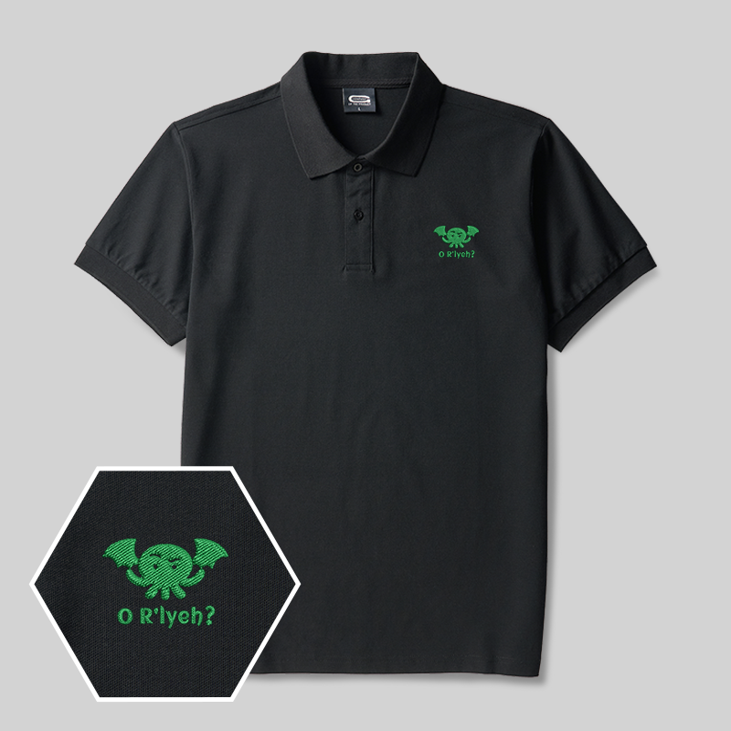 O R'Lyeh Geek Embroidered Polo Shirts