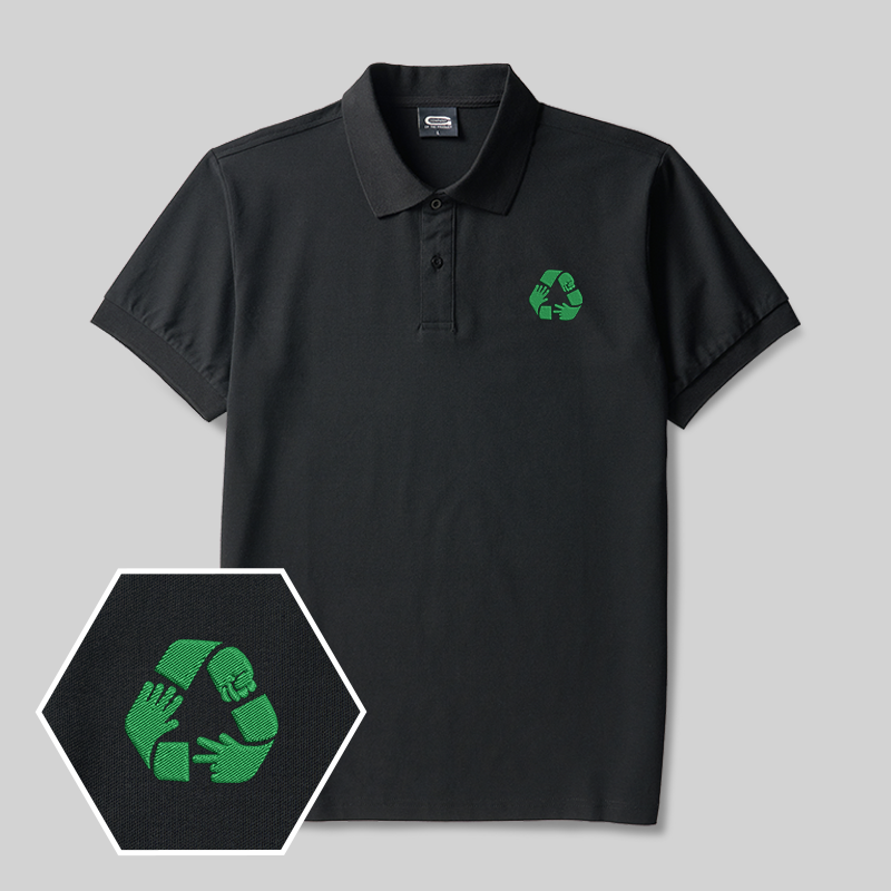 Recycling Hands Geek Embroidered Polo Shirts